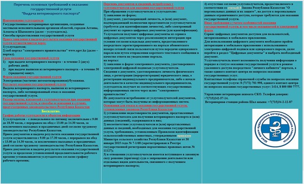 Перечень основных требований к оказанию государственной услуги «Выдача ветеринарного паспорта»